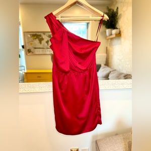 The Limited - Event - One Shoulder Red Pleated Silky Dress - Size 8